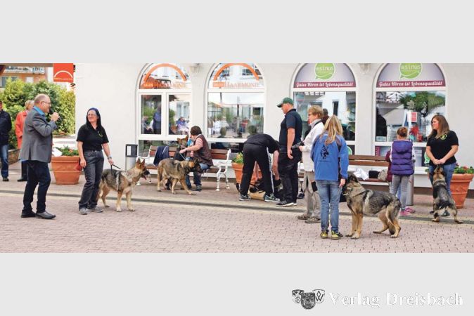 Horst Nemeth (l.) moderierte den Nachmittag und pr&auml;sentierte auf dem Platz des Seniorenzentrums die Arbeit des Vereins f&uuml;r Deutsche Sch&auml;ferhunde.
