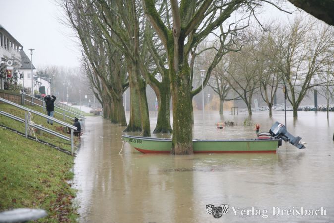 Etwas neben der Spur war am Wochenende am Ginsheimer Altrheinufer dieser Kahn, den die Wassermassen gegen den Damm gesp&uuml;lt hatten. Ansonsten blieb trotz der Fluten alles brav an seinem Platz.
(gus/Fotos: Steinacker)