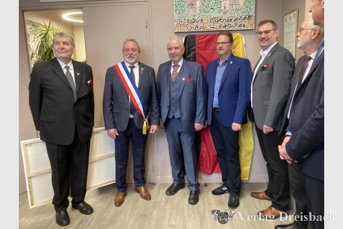 V.l.n.r.: Peter Schilling, Bürgermeister Albert Noblesse, Bodo Knopf, der Vorsitzende der Gemeindevertretung Alexander Feist und Bürgermeister Christian Seitz.