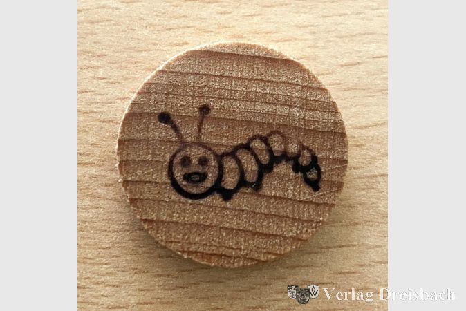 Ein handgemachter Holztaler der Holzwürmer.