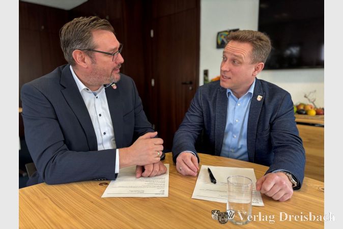 Bürgermeister Christian Seitz (links) und der Erste Beigeordnete Martin Mohr beim diesjährigen Jahresgespräch.