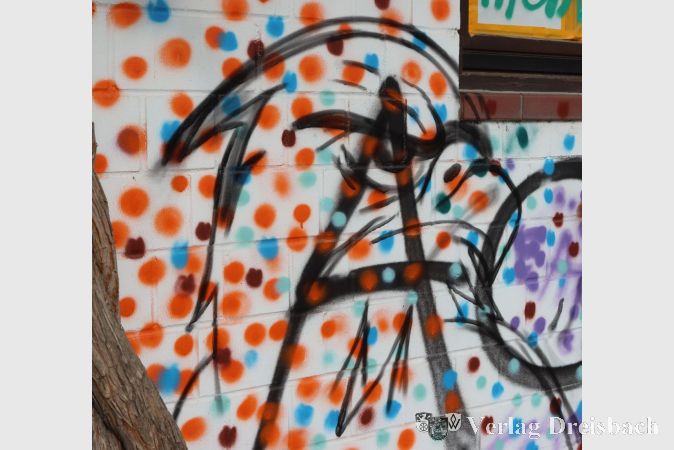 Eine plumpe Schmiererei umzuwandeln in ein Kunstelement, das nahm Workshop-Leiter Fuego selbst in die Hand - mit dem Bemühen, dem "Autoren" des Schriftzuges durch die Aufnahme des Adler-Motivs entgegenzukommen.