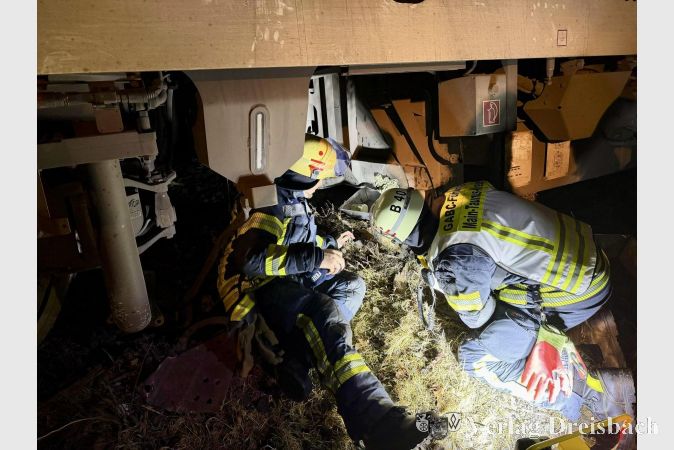 Die Einsatzkräfte sicherten auslaufende Betriebsstoffe und dichten einen undichten Öltank ab.